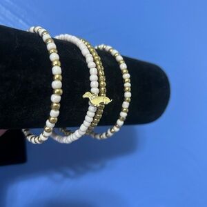 Gold and  light Pink Beaded Bracelet with Dachshund charm Set